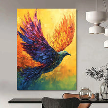 Load image into Gallery viewer, “Colorful Flying Phoenix” - Expressive Bird Art on Canvas DKH1656
