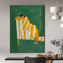 Load image into Gallery viewer, Green - Yellow Abstract Figure Painting, Ideal for Bohemian Bedroom & Cozy Reading Nook LargeART2033