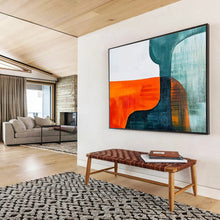 Load image into Gallery viewer, Orange - Blue Geometric Abstract Painting for Mid - Century Modern Living Room & Creative Studio DKH265