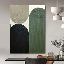 Load image into Gallery viewer, “Stacked Arches in Earthy Hues” - Beige, Green, Black Abstract Art on Canvas DKH1167