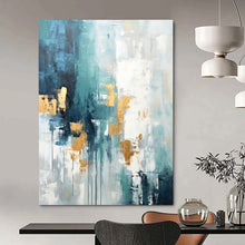 Load image into Gallery viewer, Teal and Gold Abstract Drip Acrylic Art, Great for Spa & Creative Studio LargeART1039