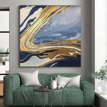 Load image into Gallery viewer, Blue - Gold Marbled Flow Acrylic Art - Ideal for Luxury Hotel Lobby & Opulent Home Office LargeART0564