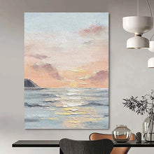 Load image into Gallery viewer, “Sunset Sea Impasto” - Blue, Orange, Pink Abstract Coastal Art on Canvas DKH1144