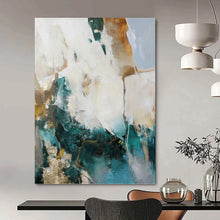 Load image into Gallery viewer, “Teal - Gold Abstract Dynamism” Abstract Painting on Canvas, Contemporary Wall Decor DKH1013