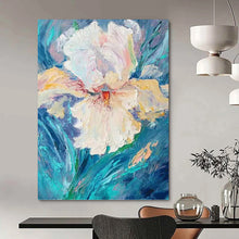 Load image into Gallery viewer, “Textured White Flower” Abstract Impasto Floral Painting on Canvas, Bold Botanical Art DKH942