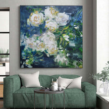 Load image into Gallery viewer, Impressionistic White Roses Art for Romantic Bedroom & Floral - Themed Café LargeART0892