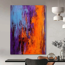 Load image into Gallery viewer, “Violet - Orange Dusk” – Purple, Orange & Blue Abstract Acrylic with Blended Textures DTP075