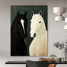 Load image into Gallery viewer, “Two Horses in Simplified Form” Abstract Painting on Canvas, Rustic Living Decor DKH1003