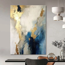 Load image into Gallery viewer, Blue and Gold Abstract Flow Canvas Painting, Suited for Contemporary Bedroom & Sophisticated Office LargeART1240