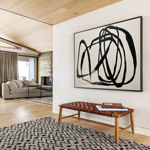 Load image into Gallery viewer, Hand - painted Black Abstract Line Acrylic Art for Minimalist Study Decor LargeART1650