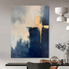 Load image into Gallery viewer, Navy & Gold Abstract Canvas Painting 3, Great for Chic Hotel Lobby & Upscale Home Bar LargeART1311