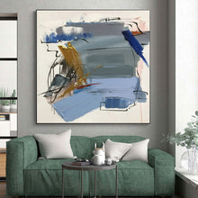 Load image into Gallery viewer, Blue - Gold Contrast Abstract Acrylic Painting, Ideal for Living Room Art Walls & Office Space Backdrops LargeART0804
