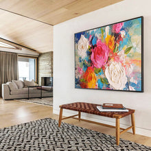 Load image into Gallery viewer, Textured Flowers “Bold Blooms” Painting on Canvas, Vivid Floral Art DKH884