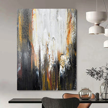 Load image into Gallery viewer, “Urban Chaos in Black, White, and Gold” - Black, White, Gold, Orange Abstract Art on Canvas DKH1229