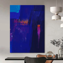 Load image into Gallery viewer, Deep Blue Abstract Painting with Orange Highlights, Perfect for Modern Living Room & Night - Themed Bar LargeART1820