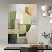 Load image into Gallery viewer, Green & Gray Geometric Abstract Painting, Perfect for Modern Minimalist Home & Calm Office LargeART1451