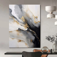 Load image into Gallery viewer, Gold & Gray Abstract Swirl Painting, Perfect for Modern Gallery Wall & Elegant Dining Room LargeART2066