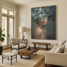 Load image into Gallery viewer, “Fragmented Floral Portrait” – Woman with abstract, fragmented floral shapes covering parts of her face and head. DTP328