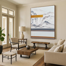 Load image into Gallery viewer, “Ethereal Peaks” – Gray & White Mountain - themed Abstract Acrylic with Gold Accent DTP045