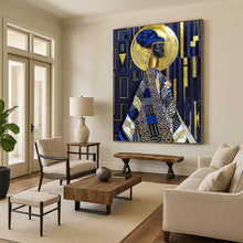 Load image into Gallery viewer, “Blue, Gold and Patterned Figure” - Afro - Centric Abstract Art on Canvas DKH1624