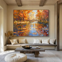 Load image into Gallery viewer, Autumn River Bridge Large - Scale Hand - painted Abstract Acrylic Art DLZ196