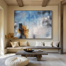 Load image into Gallery viewer, Blue and Gray Abstract Cityscape Painting on Canvas - “Urban Mist” DKH653
