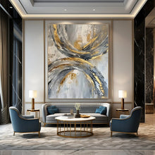Load image into Gallery viewer, Gray & Gold Circular Abstract Canvas Painting, Suited for Industrial - Chic Loft & Modern Art Gallery LargeART1266