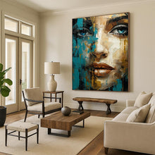 Load image into Gallery viewer, Blue & Gold Abstract Portrait Art, Perfect for Glamorous Bedroom & Art - Filled Hallway LargeART2132