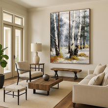 Load image into Gallery viewer, “Winter Birch Forest Scene” - Grey, White, Brown Landscape Art on Canvas DKH1276