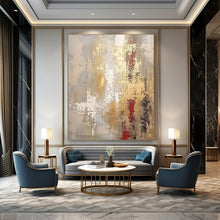 Load image into Gallery viewer, Gray, Gold & Red Abstract Fusion Acrylic Art, Nice for Office & Dining Area LargeART1017