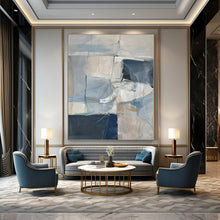 Load image into Gallery viewer, Cool Tones Geometric Abstract Canvas Painting, Ideal for Coastal Living Room & Modern Study LargeART1218