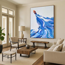 Load image into Gallery viewer, “Boat on Swirling Waves” – Small orange boat, dynamic blue and white swirling wave patterns. DTP321