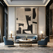 Load image into Gallery viewer, Black - White Bold Geometric Abstract Acrylic Art, For Dining Room & Gallery Walls LargeART0977