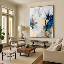 Load image into Gallery viewer, “Blue - Beige Abstract Harmony” Abstract Painting on Canvas, Coastal Home Decor DKH1018