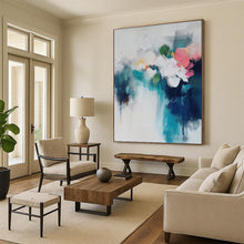 Load image into Gallery viewer, “Blended Blooms in Teal & Pink” Abstract Floral Painting on Canvas, Elegant Living Decor DKH996