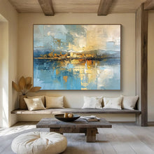 Load image into Gallery viewer, Geometric Cityscape Reflection in Blue Abstract acrylic painting DLZ050