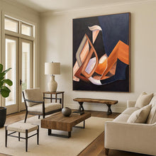 Load image into Gallery viewer, “Geometric Shapes in Warm Tones” Abstract Cubist - Inspired Painting on Canvas, Modern Interior Art DKH927