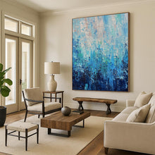 Load image into Gallery viewer, Hand - painted Oversized Layered Blue Abstract Depths Acrylic Art for Serene Bedrooms LargeART0045
