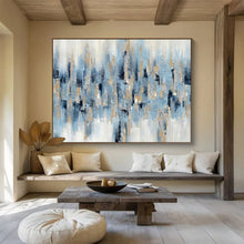 Load image into Gallery viewer, Blue & Gold Abstract Dots - Chic Living Room Art LargeART1519