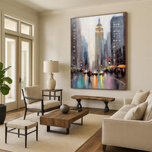 Load image into Gallery viewer, Moody Cityscape with Tall Building Abstract Painting, Ideal for Modern Office & Rainy Day Lounge LargeART1912