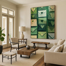Load image into Gallery viewer, Green Envelopes with Hearts Abstract, Suited for Romantic Bedroom & Cozy Home Office LargeART2031