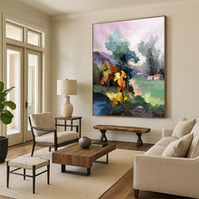 Load image into Gallery viewer, “Pastel Landscape with Village” - Pastel Multicolor Landscape Art on Canvas DKH1289