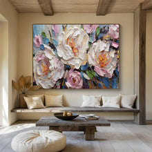 Load image into Gallery viewer, Textured Peonies “Soft Blooms” Painting on Canvas, Elegant Floral Art DKH891