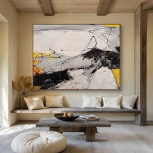 Load image into Gallery viewer, Expressive Black and White with Yellow Accents Abstract acrylic painting DLZ030