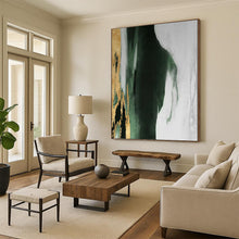 Load image into Gallery viewer, “Gold Accent Green and White” - Green, White, Gold Abstract Art on Canvas DKH1204