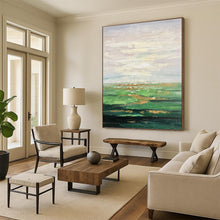 Load image into Gallery viewer, “Soft Landscape Abstract” - Green, Gold, White Abstract Art on Canvas DKH1341