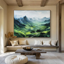 Load image into Gallery viewer, Hand - painted Large - dimension Green Mountain Landscape Acrylic Art for Serene Home Offices LargeART1770
