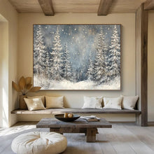 Load image into Gallery viewer, Snowy Forest “Starlight Pines” Painting on Canvas, Winter Wonderland Art DKH810