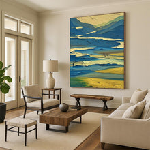 Load image into Gallery viewer, “Layered Blue Mountains” Abstract Landscape Painting on Canvas, Vibrant Decor DKH963
