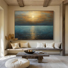 Load image into Gallery viewer, Golden Sunset Over Sea Abstract Art for Coastal Bedroom & Relaxing Lounge DKH102
